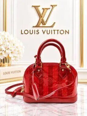 Authentic Louis Vuitton Alma BB Red Vernis Monogram Patent Leather Crossbody Bag